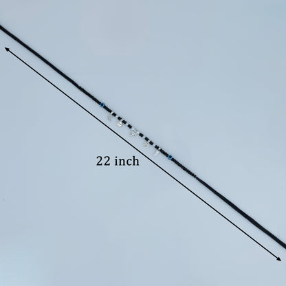 Baby Silver Nazariya Black Beads Mala with Om, Swastik & Moon Charms