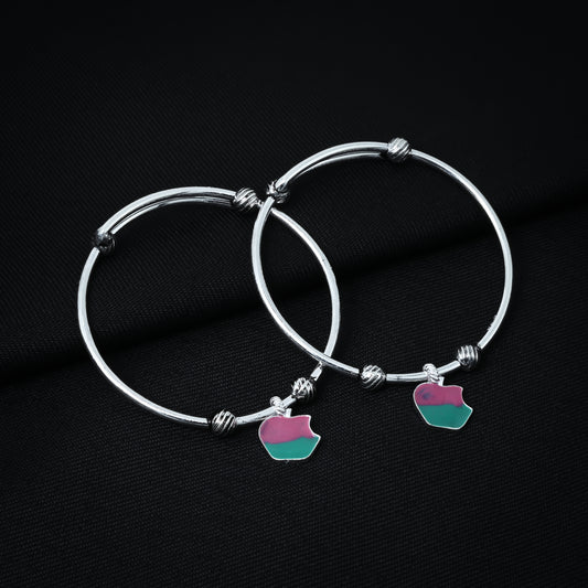 Colourful apple design sterling silver kada for babies