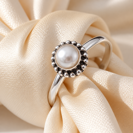 Shiny White Moti Silver Ring