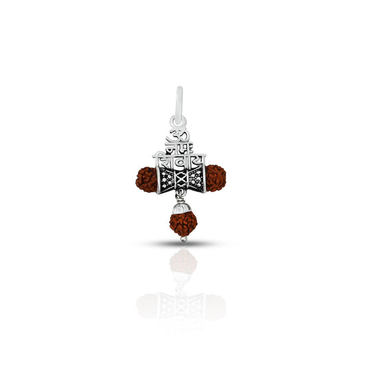 Silver pendant featuring the powerful 'ॐ नमः शिवाय' mantra with a Rudraksha design