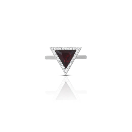 925 silver ring for her featuring a bold triangular red stone with a modern design.