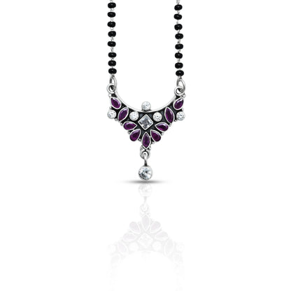 Elegant sterling silver mangalsutra featuring a bold pink gemstone for a striking look