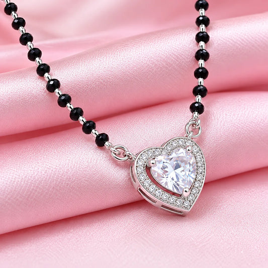 Beautiful Black Beads Mangalsutra with Heart Shaped Stone Pendant