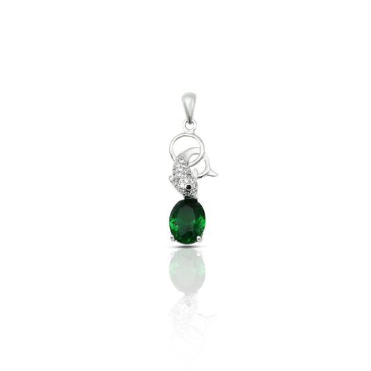 Sterling Silver Fish Design Synthetic Emerald Pendant for Girls