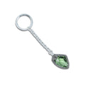 Stylish silver chain keychain featuring a vibrant green gemstone for a chic accessory