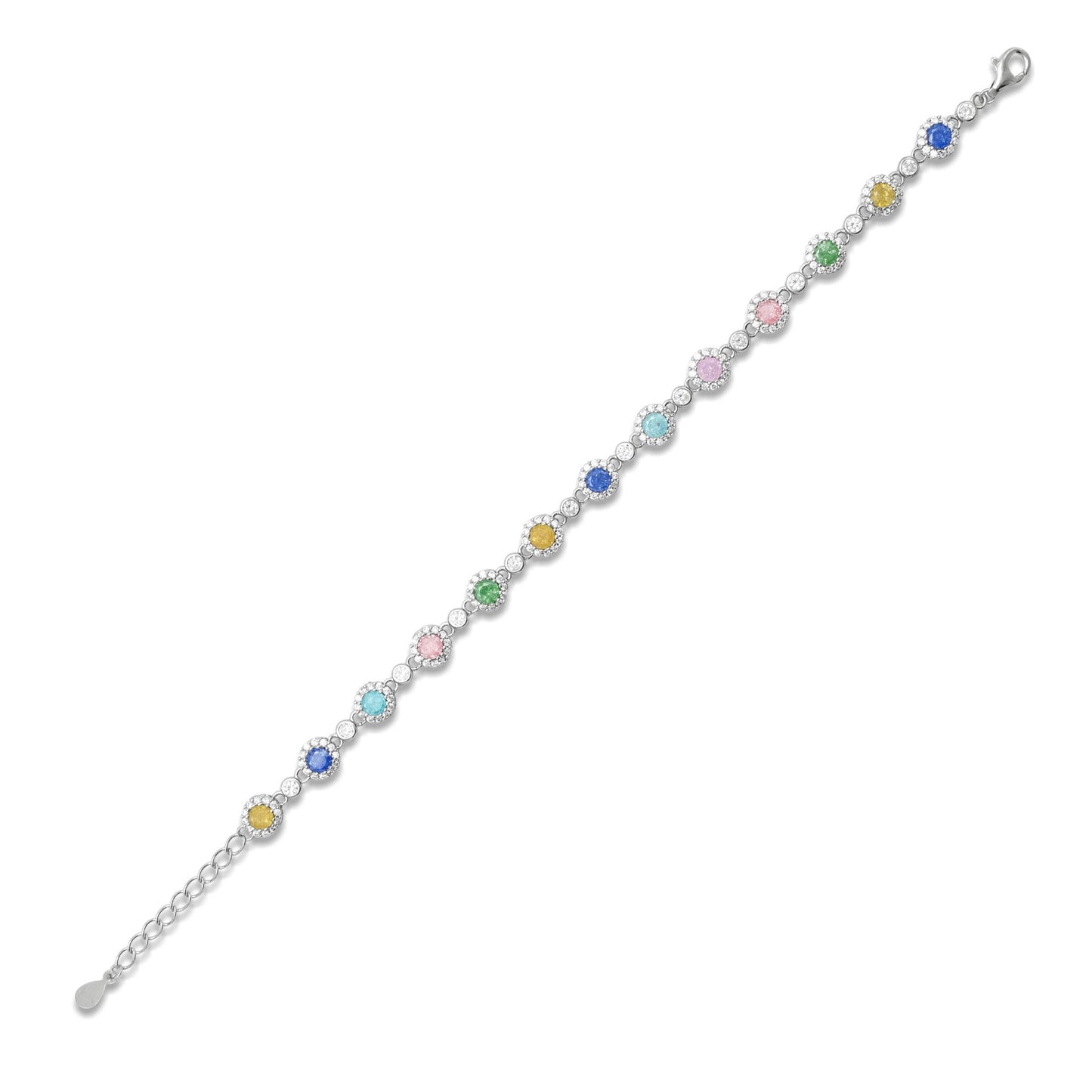 Stylish 925 silver bracelet with round colorful gems, perfect for adding a pop of color and sophistication to any outfit