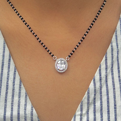Modern Black Beads Mangalsutra with Oval Shape Stone Pendant