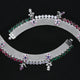 Bridal anklets featuring round purple, green, and white stones in silver