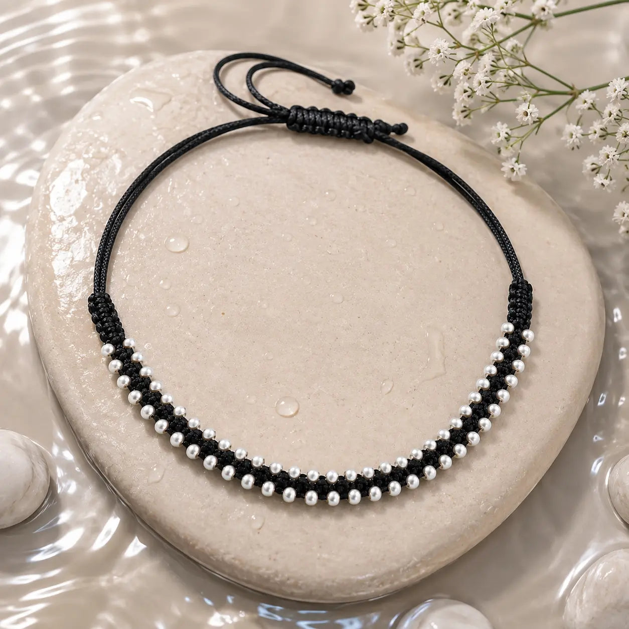 Black Thread Silver Beads Anklet for Women