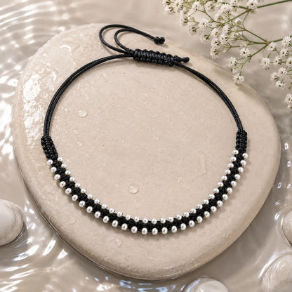 Black Thread Silver Beads Anklet for Women