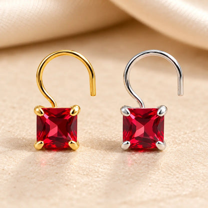 (Buy 1 get 1) Gold Polish Nose Pin with Square Multicolour Stones