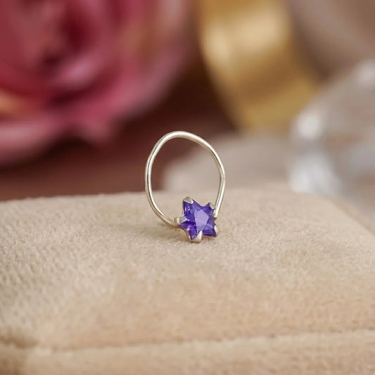 Chic Silver Nosepin with Purple Stone