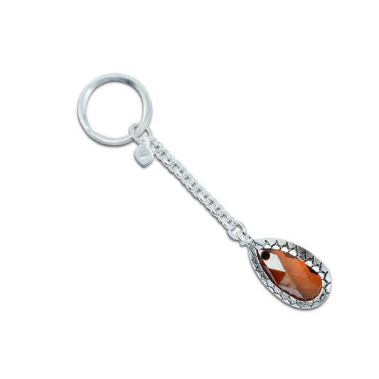 Chic silver chain keychain featuring a vibrant orange gemstone for a trendy look