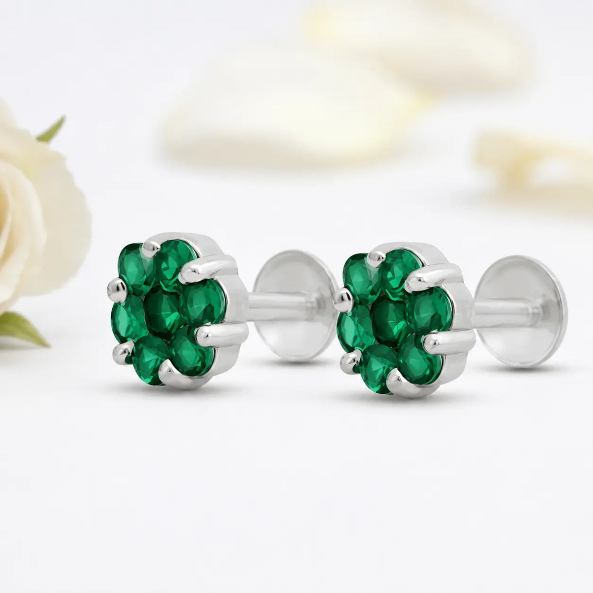 Green Gemstone Stylish Silver Earrings