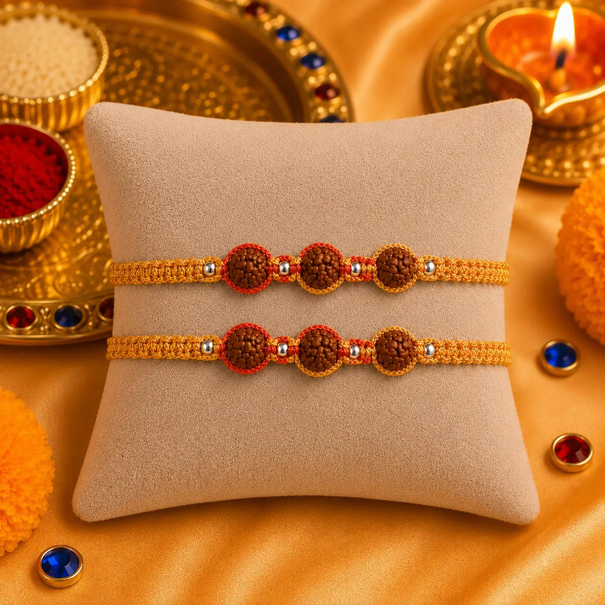Trio Rudraksh Rakhi in Silver