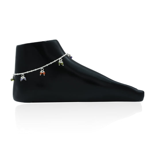Charming silver anklet featuring multicolored stones for a simple yet vibrant style