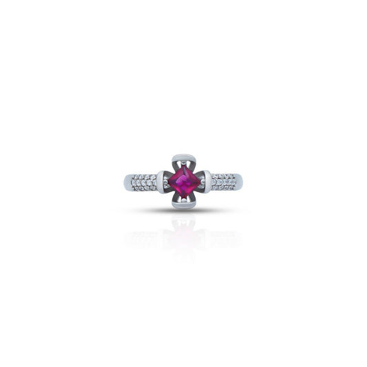 Charming silver ring with a vibrant pink center stone, perfect for girls