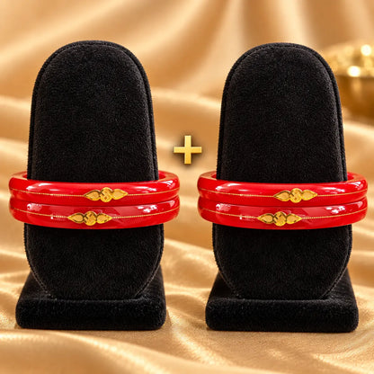Gold Small Swastika Design Red  Bangle