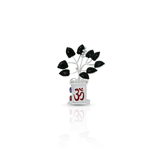 925 silver Tulsi plant with Om design, perfect for home or office puja and spiritual blessings