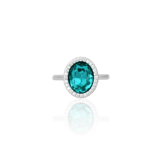 925 silver girls' ring featuring an oval sky-blue zircon gemstone with a polished finish.