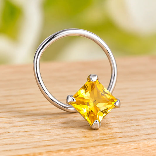Silver Beautiful Square Yellow Gem Nosepin