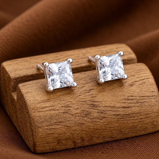 Silver Square Solitaire Earring