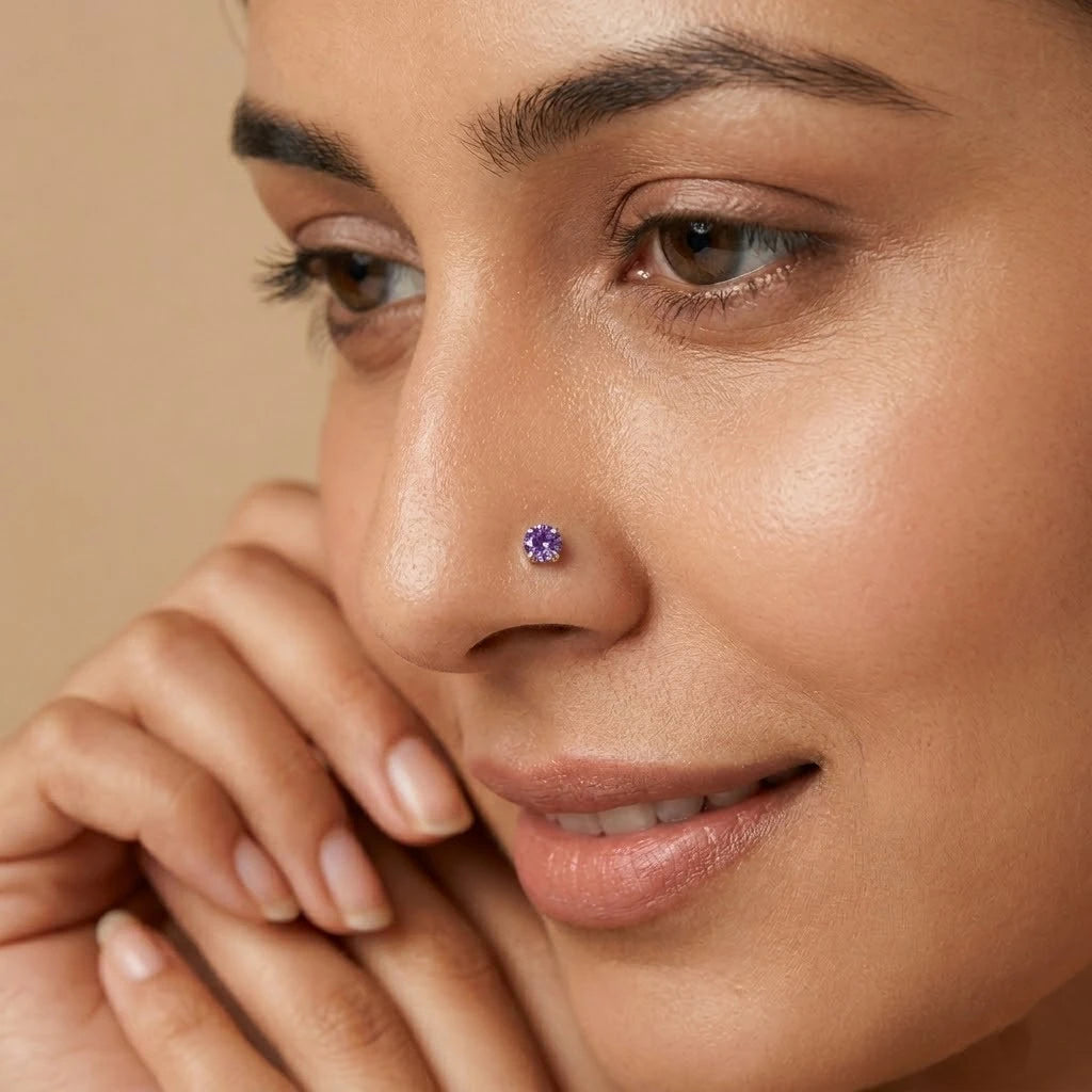Modern Nose Pin with Octagon Gemstone Cut