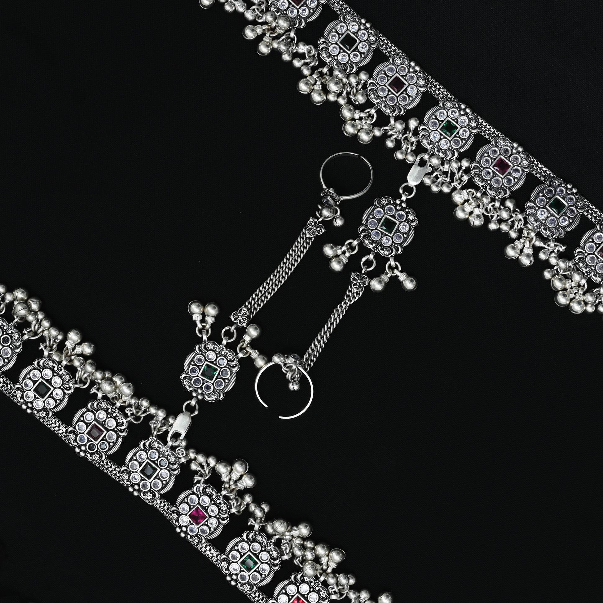 Traditional Design Oxidized Silver Payal with Ghungroo For Women's