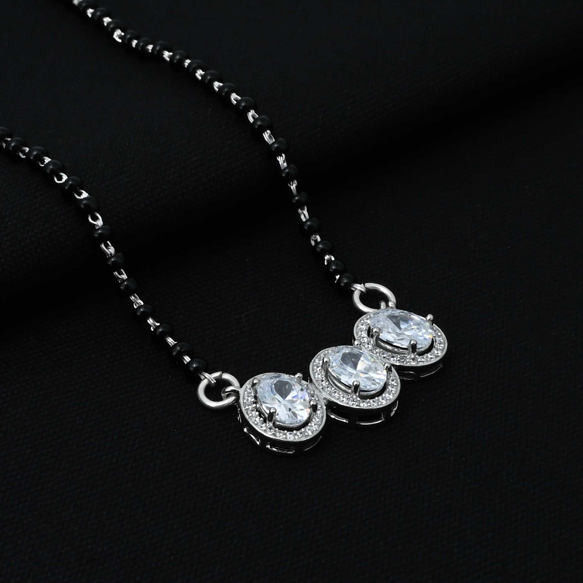 Buy Dazzling Triple CZ Stone 925 Silver Design Mangalsutra @ ₹2499