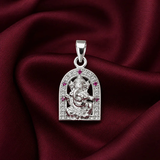 Silver Small Ping and Green Gem Stone Ganesh Ji Pendant