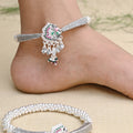Traditional silver kada payal with ghungroos, offering a timeless and classic look.