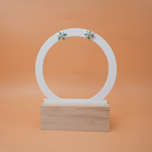 Elegant Silver Earrings with White & Green Stones