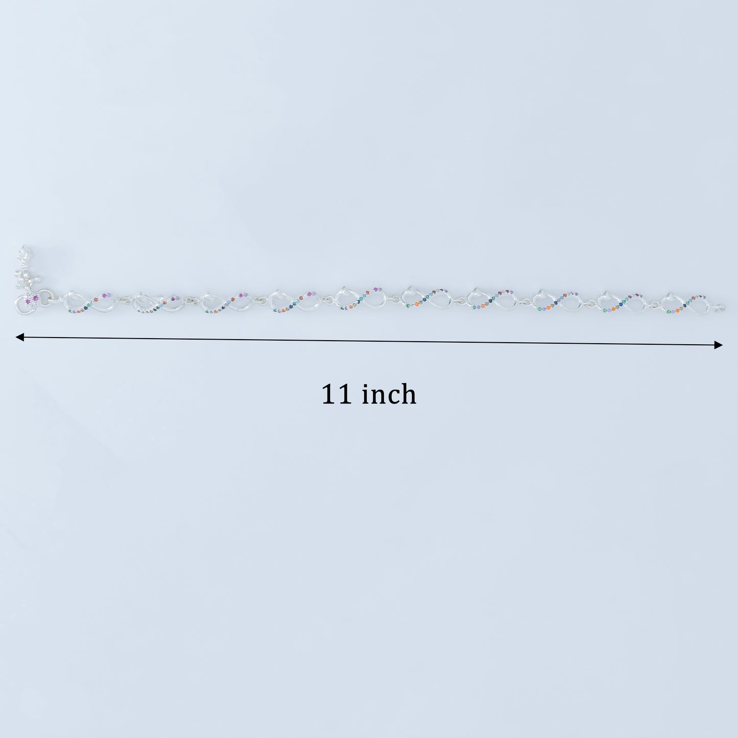 Silver Infinity Rainbow Payal Colorful Stone Anklet for Women