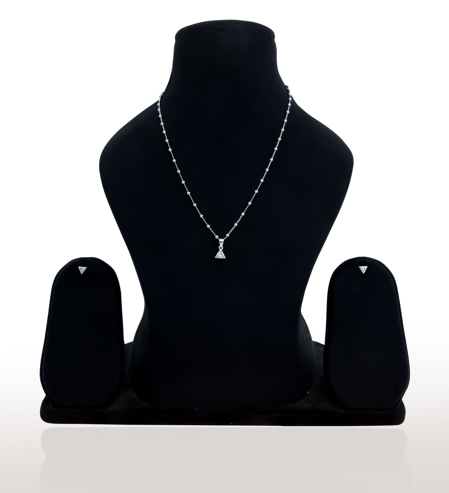 Silver Triangle Pendant & Earrings Set