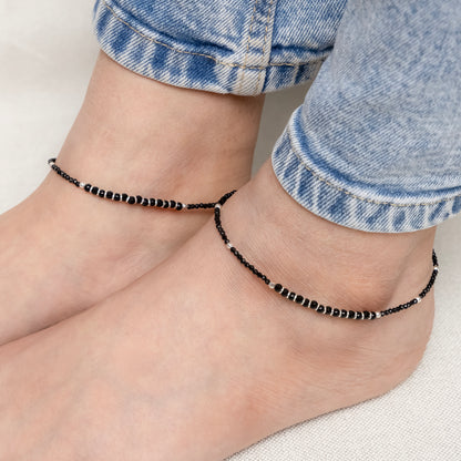 Traditional Silver Black Beads Anklet for Women & Girls