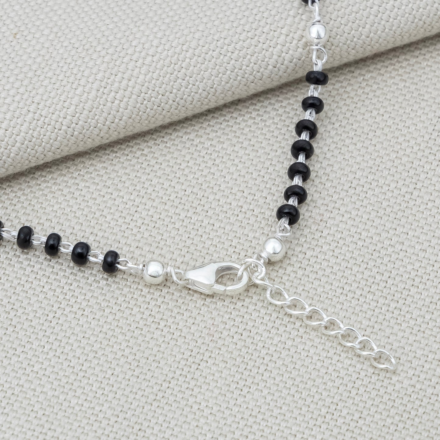 Traditional Mangalsutra Design Black Beads Silver Anklet