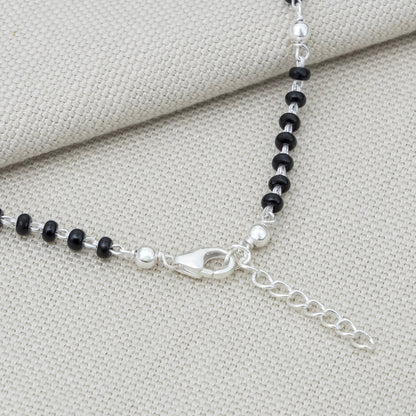 Traditional Mangalsutra Design Black Beads Silver Anklet
