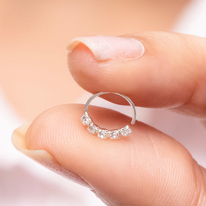 Elegant Silver Nose Ring with Sparkling Stones
