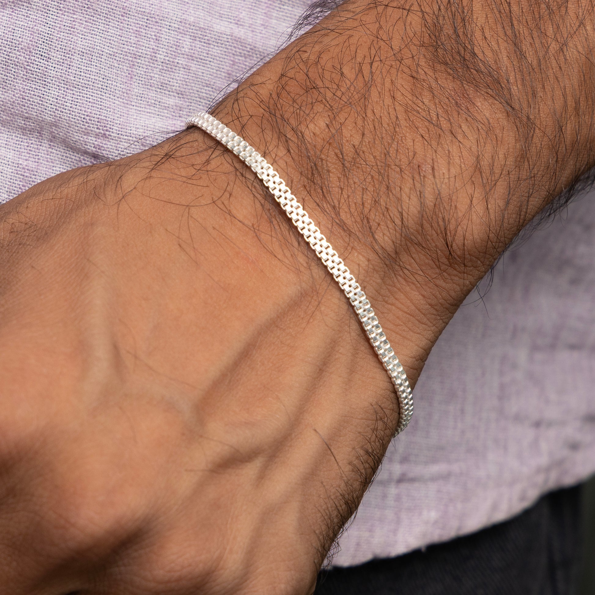 Silver Simple Square Box Design Chain Bracelet for Boys