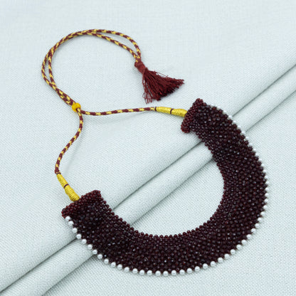 Handmade Green/Maroon Chatai Necklace with Pearl Border