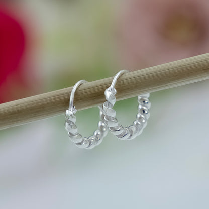 Handcrafted Twisted Silver Hoop Earrings