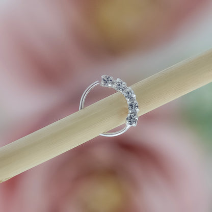 Elegant Silver Nose Ring with Sparkling Stones