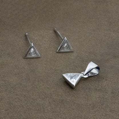 Silver Triangle Pendant & Earrings Set