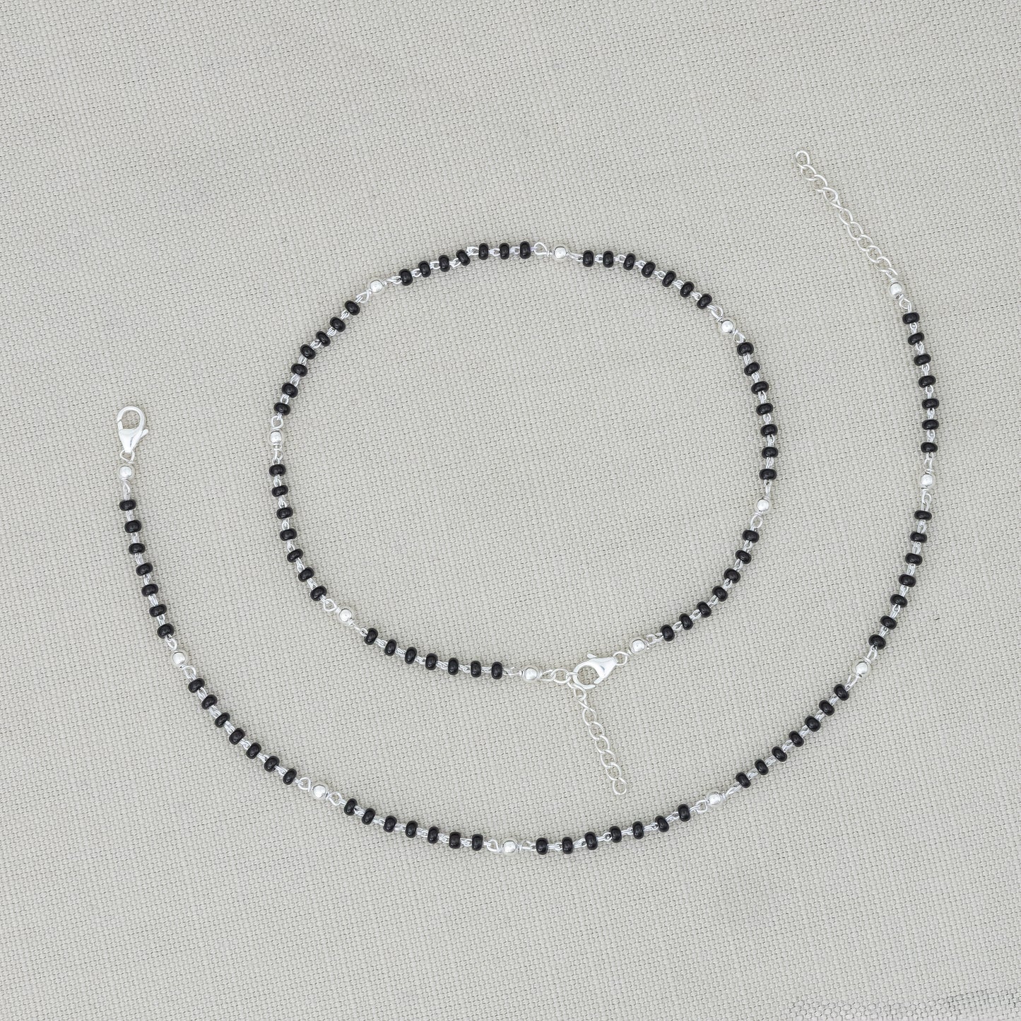 Traditional Mangalsutra Design Black Beads Silver Anklet