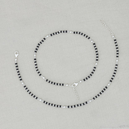 Traditional Mangalsutra Design Black Beads Silver Anklet
