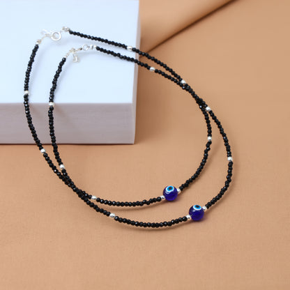 Blue Buds Evil Eye Silver Anklet