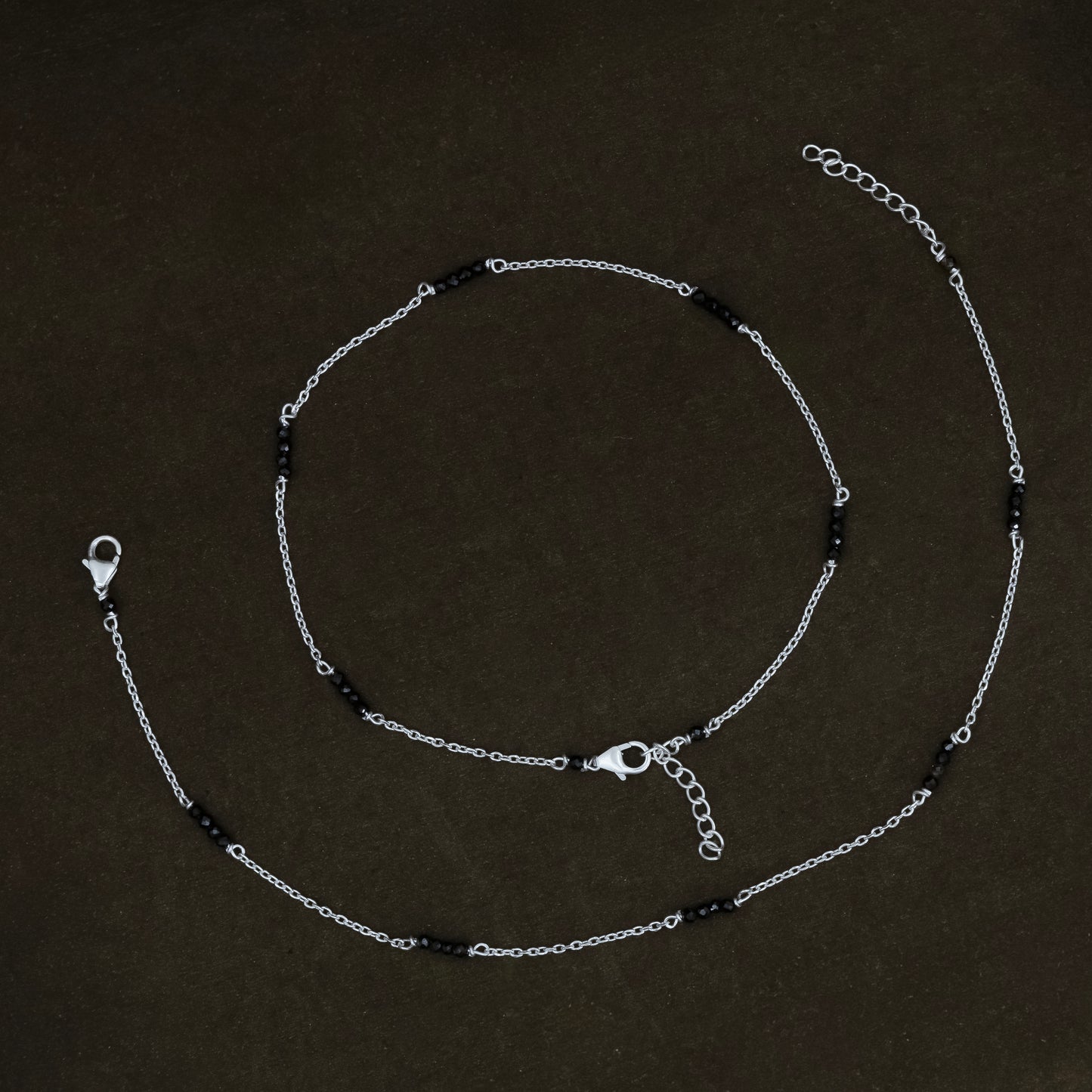 Delicate Silver Anklet with Black Beads Burst