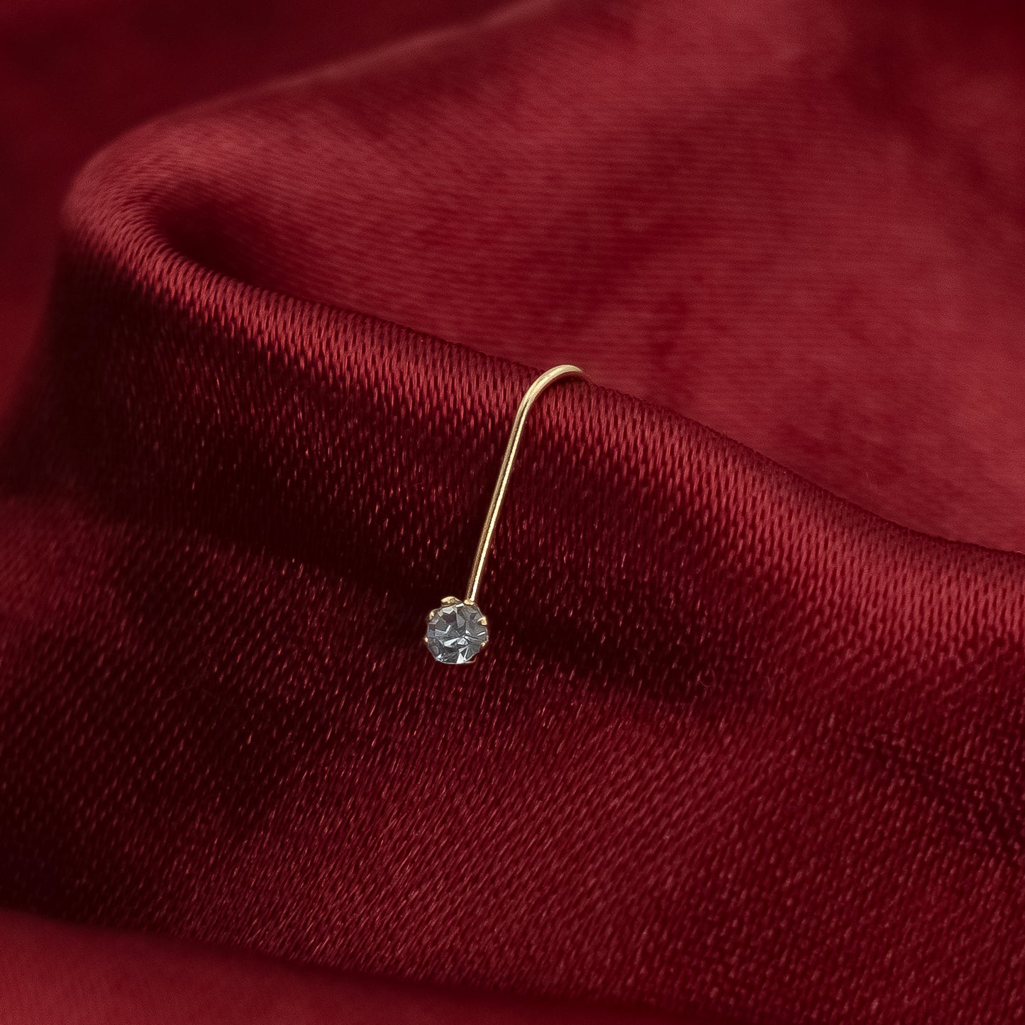 Silver Gold Polish Nose Pin with White Stone