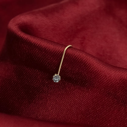 Silver Gold Polish Nose Pin with White Stone