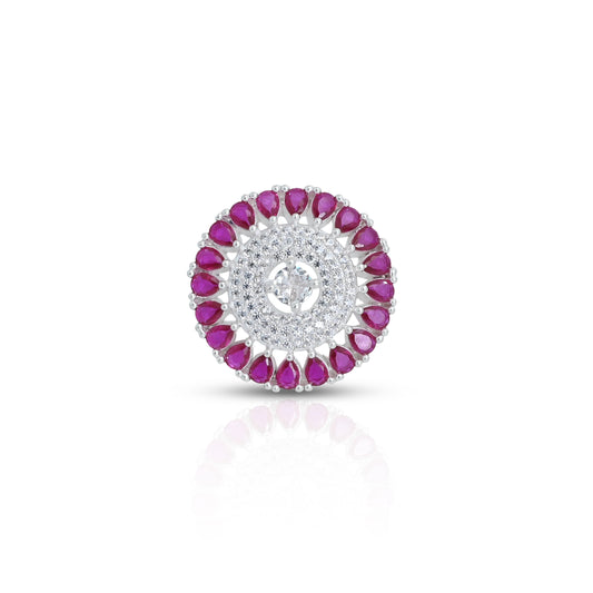 Silver ring with purple gemstone border